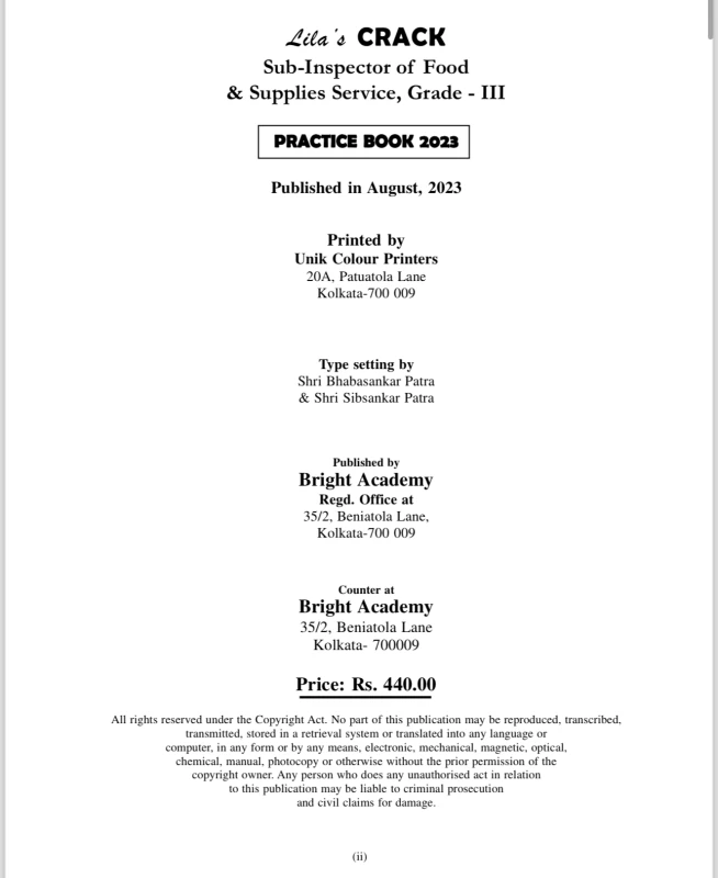 CRACK S.I. OF FOOD & Supplies Service, Grade - III