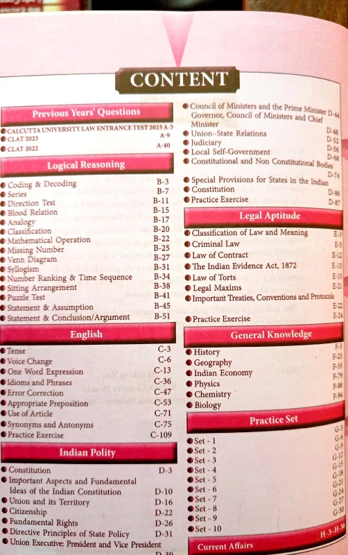 LLB ENTRANCE C.U/CLAT & Others