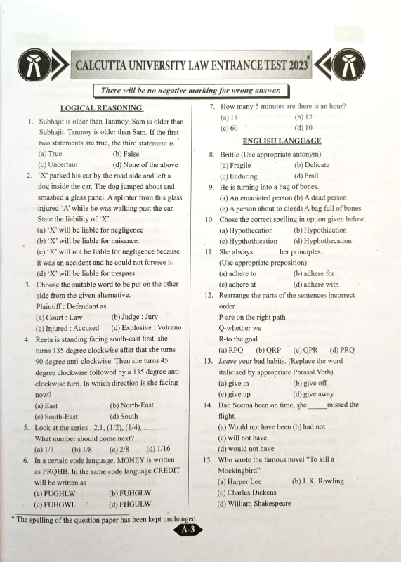 LLB ENTRANCE C.U/CLAT & Others