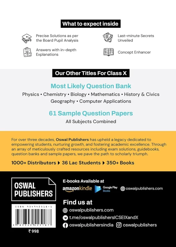 Gurukul by Oswal ICSE 10 Years Solved Papers (Bengali Included) Class 10 Exam 2026 - Year-Wise 2015-2025, Physics, Chemistry, Maths, Biology, History & Civics, Geography, Eng I & II, Eco, CS, HS, ES